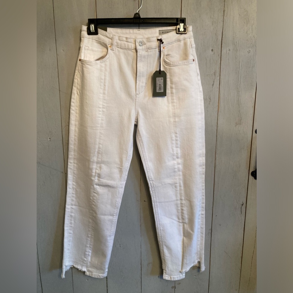 All Saints Kim Jeans White Comfort‎ Stretch Cropped High Rise Slim Sz-30 Rt-199$